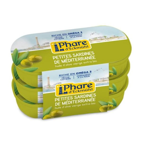 Photo de produit pour Petites sardine à l'huile d'olive bio 3 boites x 55g